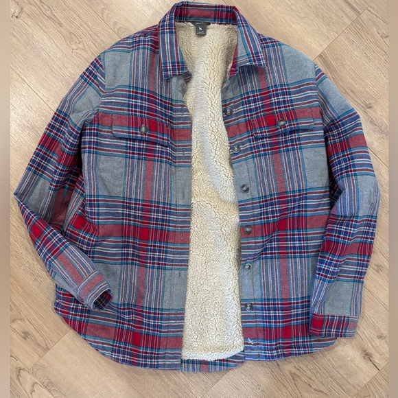 Eddie Bauer Plaid Sherpa Lined Flannel Shirt Jacket Sz Small - Picture 1 of 7